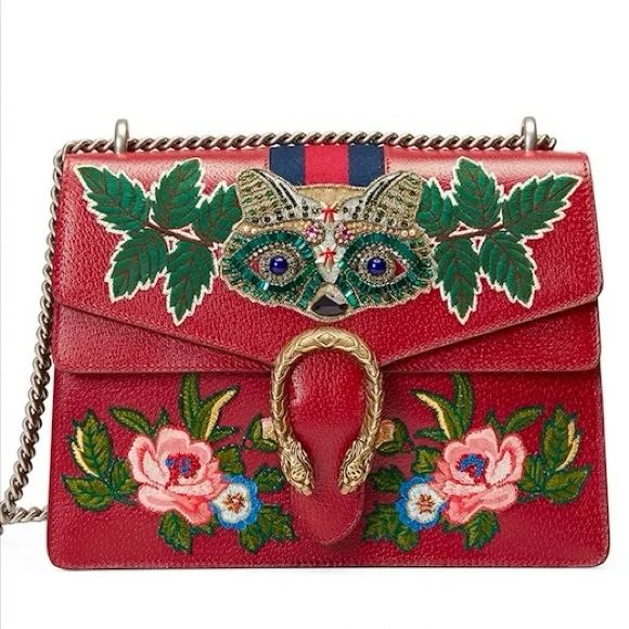 Gucci Dionysus Medium Raccoon-Embroidered Shoulder Bag, Red/Multicolor - Picture 1 of 4